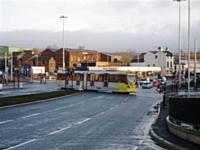 Tram 3029 crosses the busy road junction at Oldham Mumps heading for Shaw.   Photo T Young